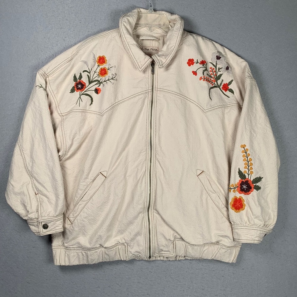 We The Free Dusty Trails Jacket Women XL Cream Floral Embroidered Western